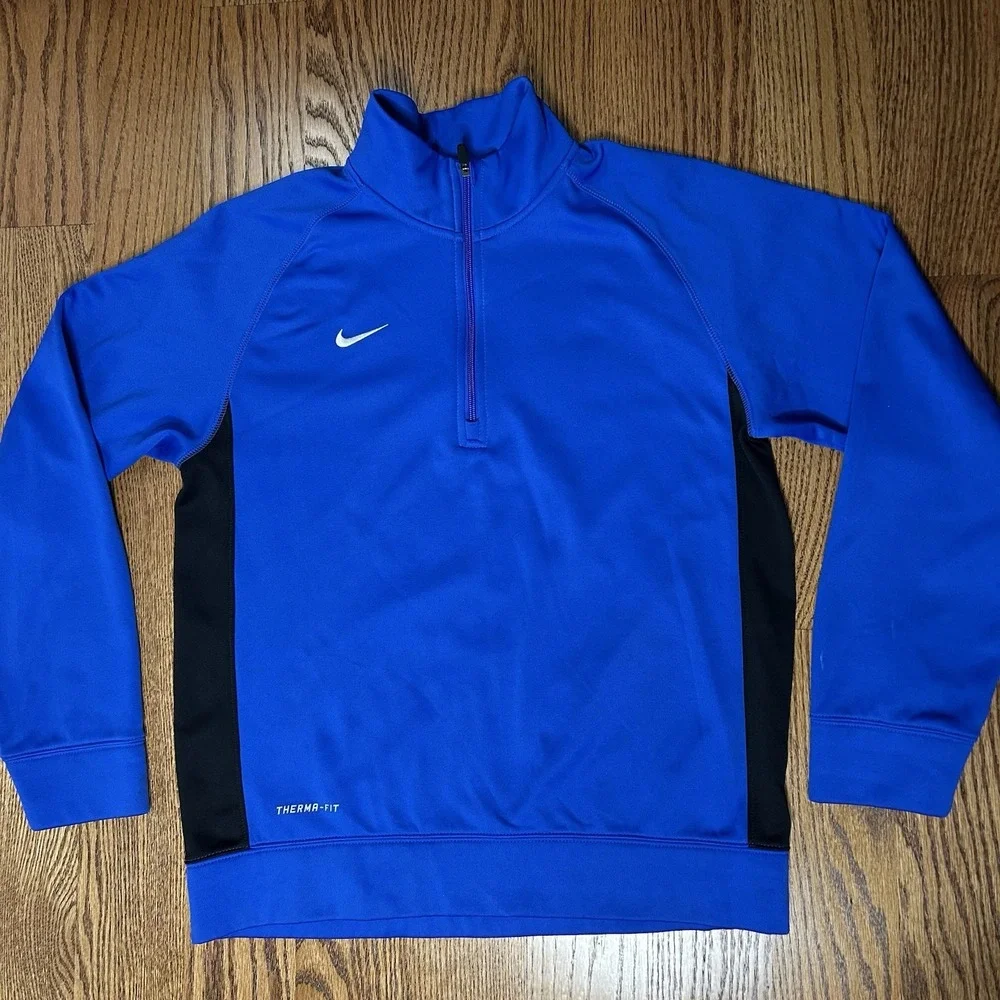 Nike Therma Fit Mens 1/4 Zip Pullover Sweatshirt Blue Black  Size L Long Sleeve